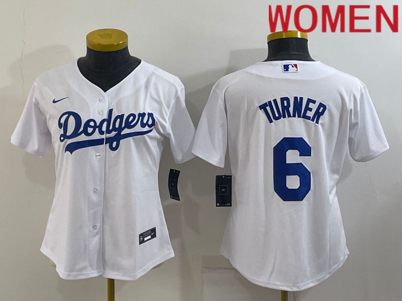 Women Los Angeles Dodgers 6 Turner White Game Nike 2022 MLB Jersey